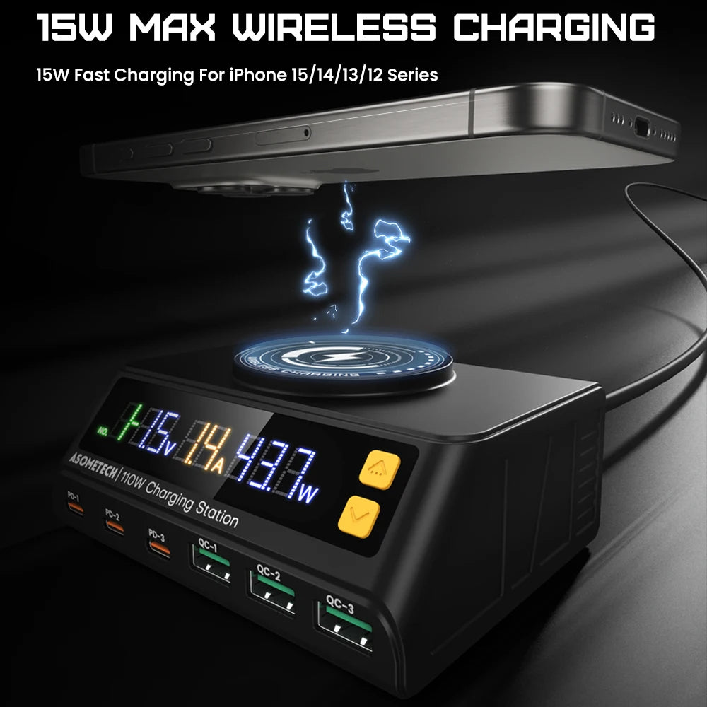 110W Usb Multi Chargers Wireless Charger 6-Port Desktop PD QC 3.0 Type C Fast Charging Station for IPhone Laptop Xiaomi Samsung