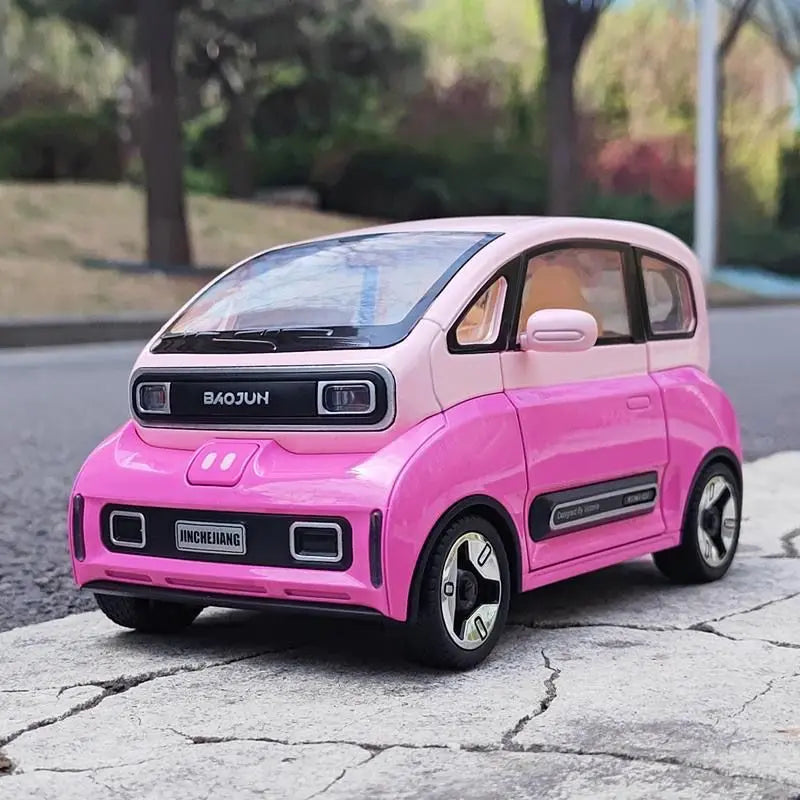 1:18 BAOJUN MINI EV Alloy New Energy Car Model Diecast Metal Vehicles Car Model With Charging Pile Sound and Light Kids Toy Gift Pink - IHavePaws