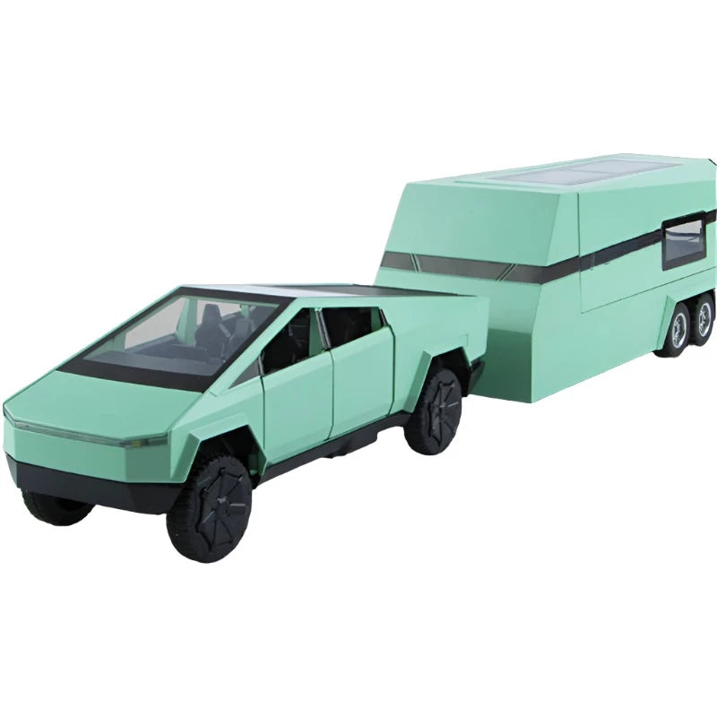 1/32 Tesla Cybertruck Pickup Trailer Alloy Car Model Diecasts Metal Off-road Vehicles Truck Model Green - IHavePaws