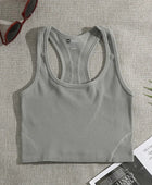 Basic Crop Tops Racerback Yoga Vest Women Gym Seamless Rib Knit Tank Tops Female Bra Without Brassiere Pad grey / M - IHavePaws