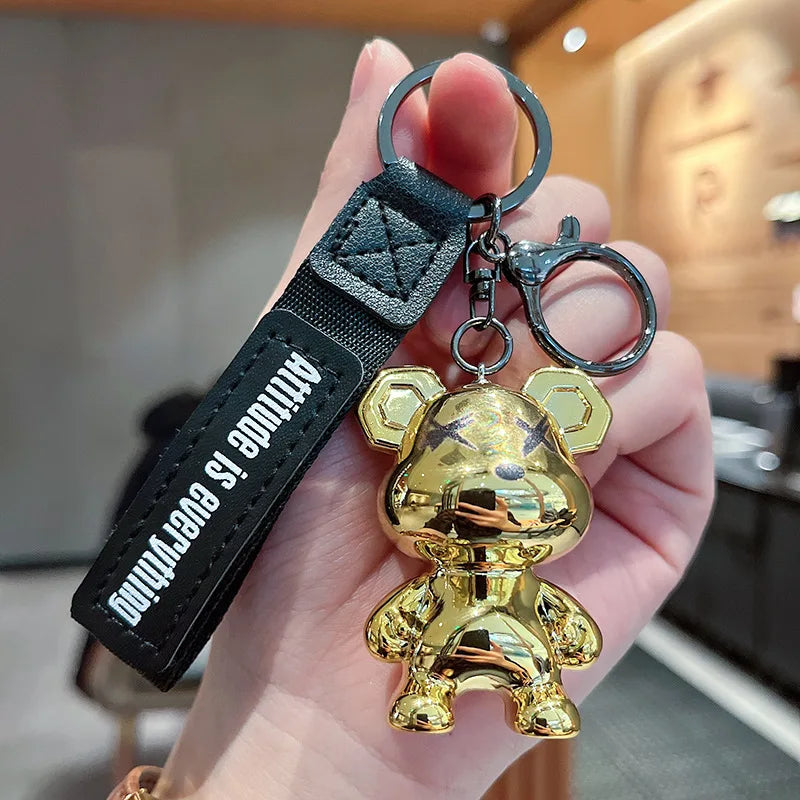 Creative Acrylic Electroplated Violent Bear Keychain Pendant Cartoon Animal Doll Car Key Chain Backpack Pendant Couple Gift Gold - ihavepaws.com