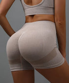 Peach Buttocks Fitness Leggings Women'S Gym Sports Tight Running Shorts Hip Three-Point Pants High Waist Seamless Yoga Shorts Khaki / L-XL - ihavepaws.com