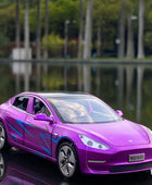 1:32 Tesla Model S Model 3 Alloy Car Model Simulation Diecast Metal Toy Car Vehicles Model Collection Sound Light Childrens Gift Model 3 purple - IHavePaws