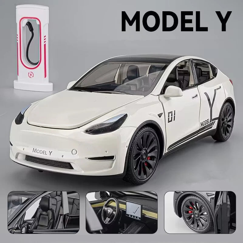 1:24 Tesla Model Y SUV Alloy Car Model Diecast Metal Toy Vehicles Car Model Simulation Collection Sound and Light Childrens Gift Model Y White 1 - IHavePaws