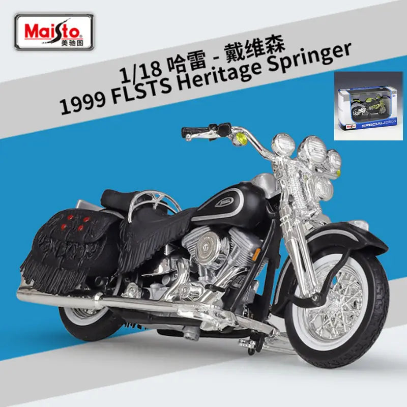 Maisto 1:18 Harley 1999 FLSTS Heritage Springer Alloy Motorcycle Model Simulation Metal Street Racing Motorcycle Model Kids Gift Black retail box - IHavePaws
