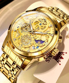 OLEVS Men's Watches Top Brand Luxury Original Waterproof Watch for Man Gold Skeleton Style all gold - ihavepaws.com