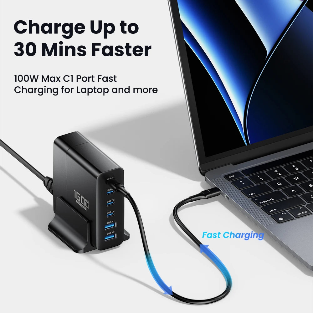 160W GaN USB C Fast Charging Station PPS PD QC Quick Charge 6 Ports Desktop Charger for MacBook IPad IPhone 14 13 Samsung Laptop