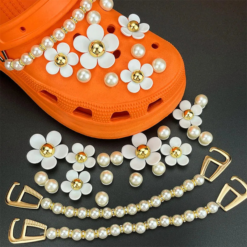 Shoe Charms for Crocs DIY Garden Shoe Floral Pearl Chain Decoration Buckle for Croc Hole Shoe Charm Set Accessories - IHavePaws