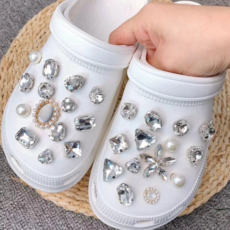 Luxury Designer Shoe Charm for Crocs DIY Transparent Rhinestone Pearl Chain Shoe Decoration Buckle for Croc Charms Accessories - IHavePaws