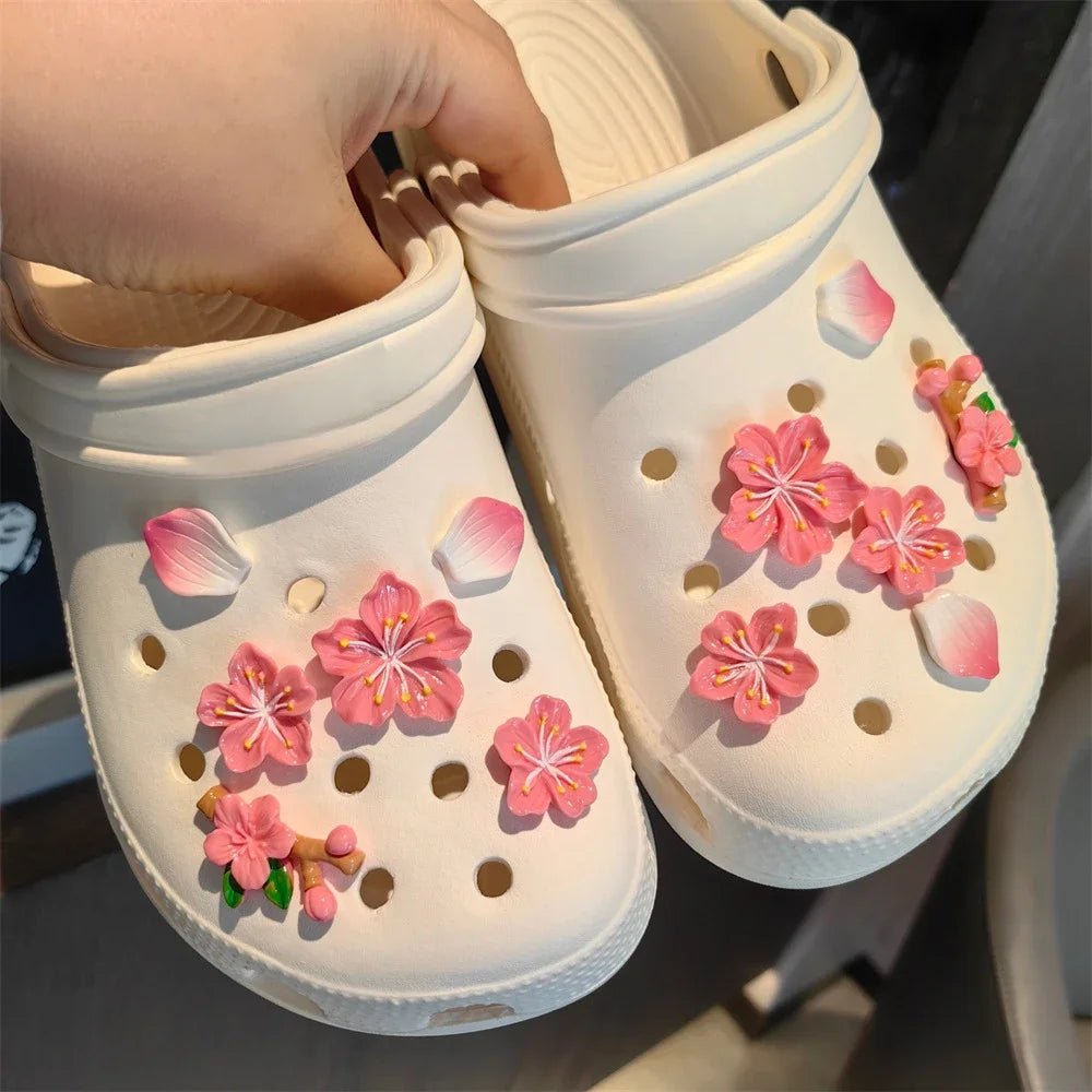 DIY Romantic Cherry Blossom Shoe Charms for Crocs Clogs Slides Sandals Garden Shoes Decorations Charm Set Accessories Kids Gifts Rose red - ihavepaws.com