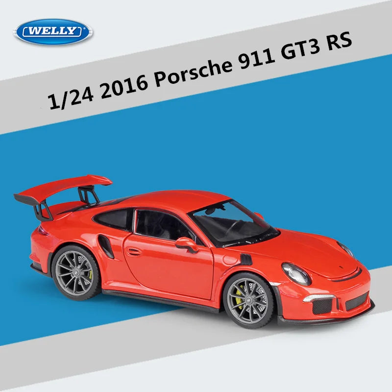 WELLY 1:24 Porsche 911 GT3 RS Alloy Sports Car Model Diecast Metal Toy Racing Car Model Simulation Collection Childrens Toy Gift Red - IHavePaws