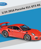 WELLY 1:24 Porsche 911 GT3 RS Alloy Sports Car Model Diecast Metal Toy Racing Car Model Simulation Collection Childrens Toy Gift Red - IHavePaws