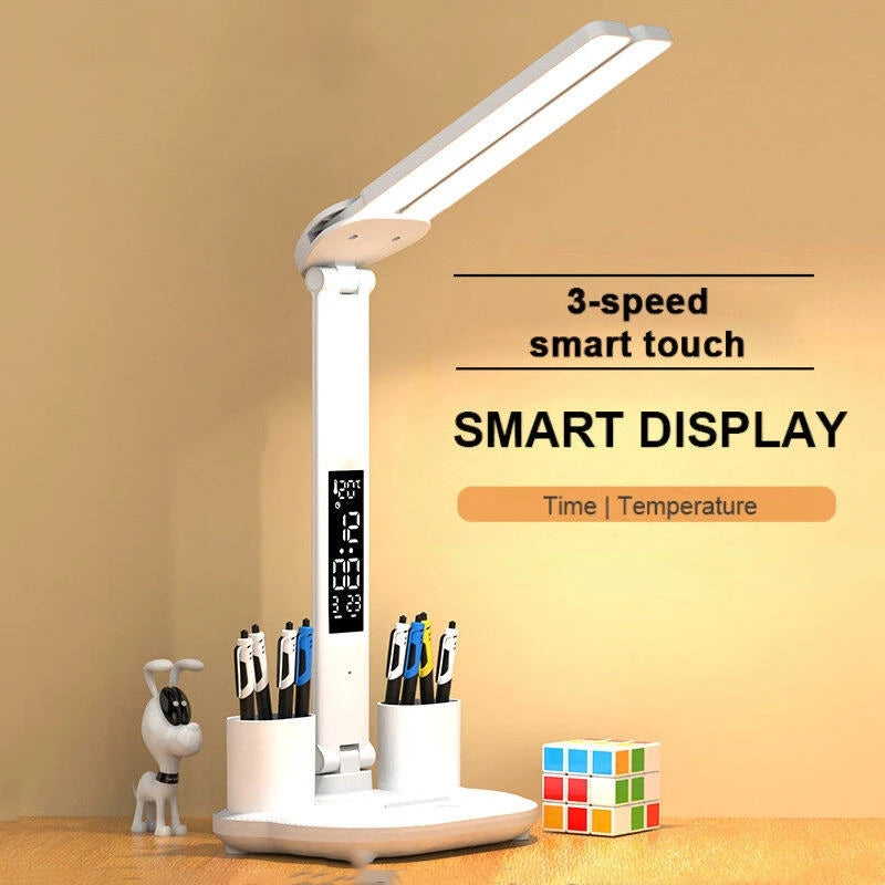 Rechargeable Table Lamp for Study, Desk Lamp Reading Light Led Table Light with Fan, Led Clock Display Reading Lamp Clock Plug in - IHavePaws