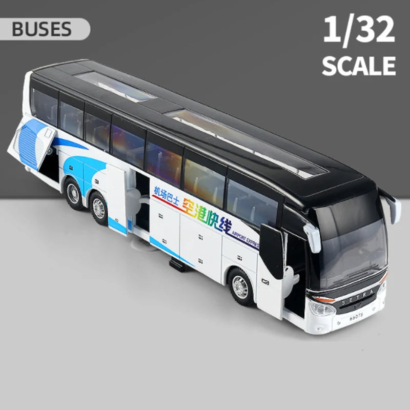 Luxury Electric Airport Business Bus Alloy Car Model Diecast Simulation Metal Toy City Tour Bus Model Sound and Light Kids Gifts Air A - IHavePaws