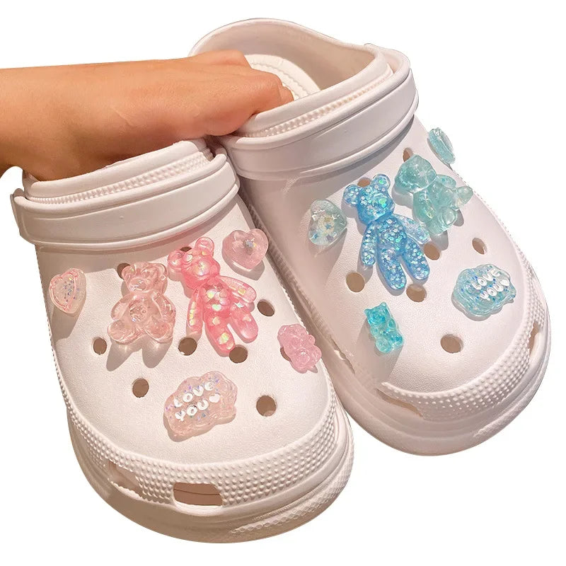 1 Set Glitter Love Bear Novelty Cute Shoe Charms for Croc Shoe Decorations Clogs Sneakers Slippers Accessories Kid Girl Gift - ihavepaws.com