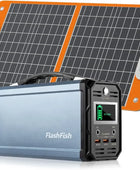 300W Solar Generator, FlashFish 60000mAh Portable Power Station Camping Potable Generator, CPAP Battery Recharged by Solar 222Wh + 60W Solar Panel - IHavePaws