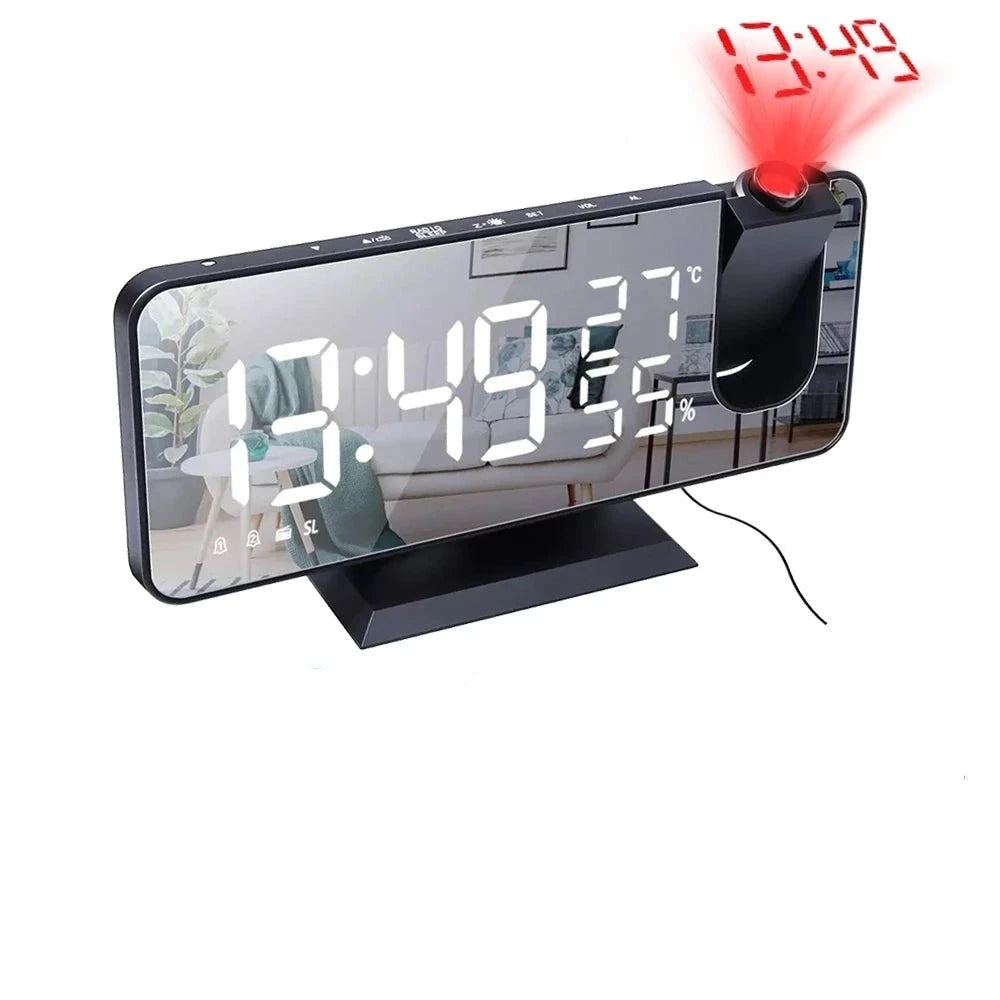 LED Digital Projection Alarm Clock Electronic Alarm Clock with Projection FM Radio (A) White on Black - IHavePaws