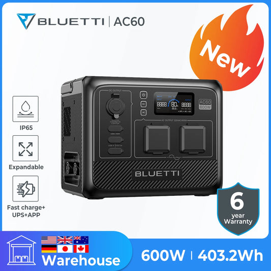 BLUETTI AC60 403Wh 600W Portable Power Station Solar Generator LiFePO4 IP65 3000 +Cycle UPS Camping Fish Solar Powered Generator