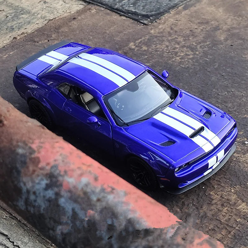 1:24 Dodge Challenger SRT Alloy Sports Car Model Diecasts Metal Toy Vehicles Car Model High Simulation Collection Kids Toy Gift Blue - IHavePaws