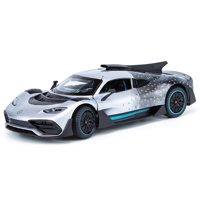 1/24 Bens-One Track Alloy Sports Car Model Diecasts Metal Vehicles Car Model Sound and Light Simulation Collection Kids Toy Gift Silvery - IHavePaws