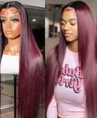 T99J Burgundy Straight Glueless Wig Human Hair Ready To Wear And Go PrePlucked For Women Pre cut 5x5 Hd Lace Closure Wigs