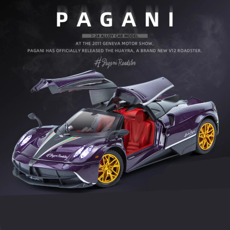 1/24 Pagani Huayra Dinastia Alloy Sports Car Model Diecasts Metal Toy Racing Car Model Simulation Sound and Light Childrens Gift Purple - IHavePaws