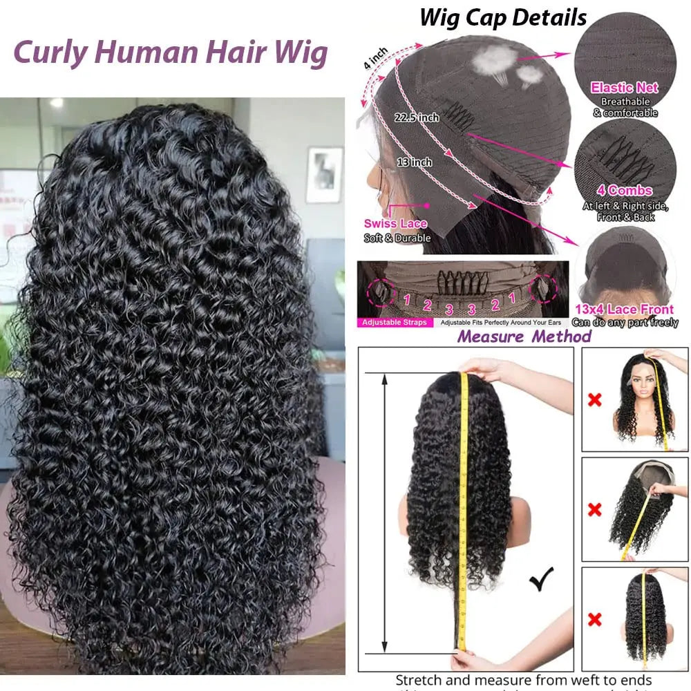 30 Inch Deep Wave Frontal Wig Human Hair 13x4 Curly Lace Front Wig Full Transparent Lace Water Wigs Body Wave Wigs 200 Density