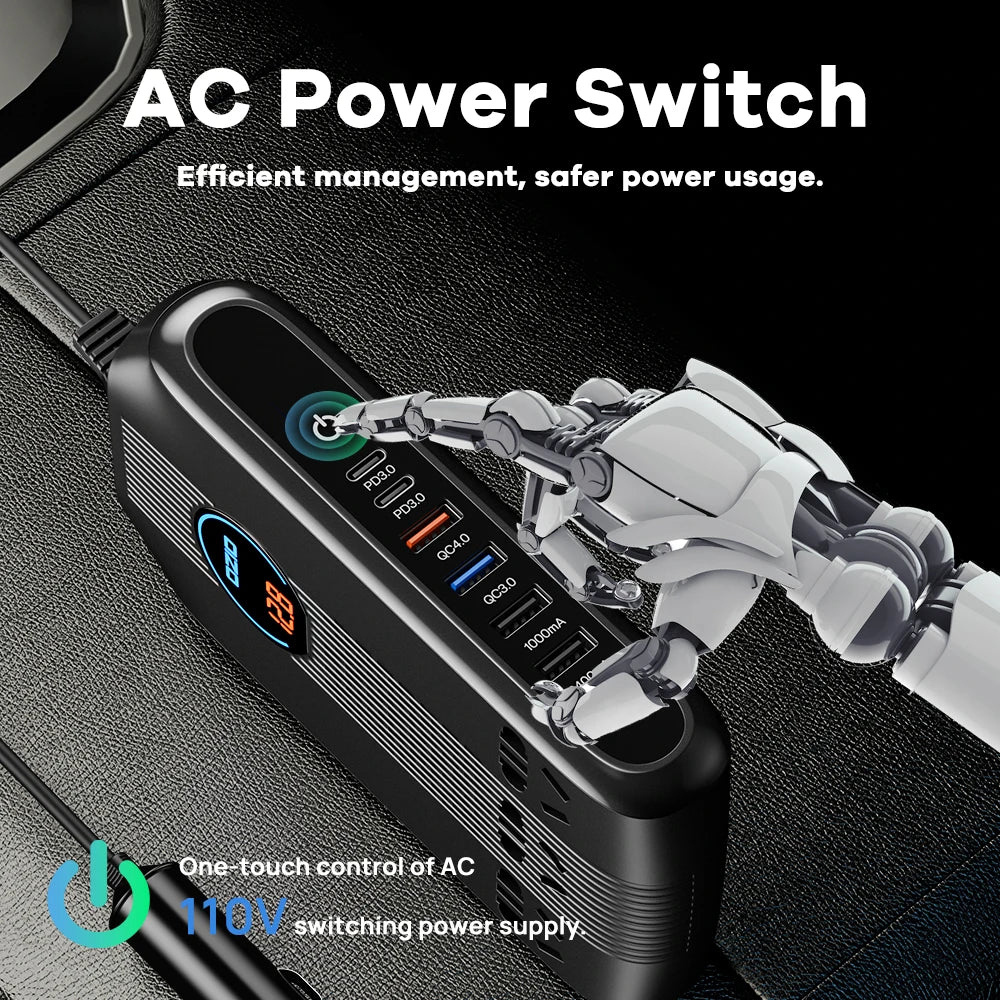 300W Universal Power Inverter 12v 220v Pure Sine Wave Converter Car Charger 6 USB  QC 3.0/4.0 PD 3.0 Fast Charging Power Adapter