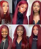 Silky Straight 99J Burgundy 13X6 HD Lace Front Human Hair Wigs 180 Density 26 28 30 Inch Red Colored Glueless Wig Pre-plucked