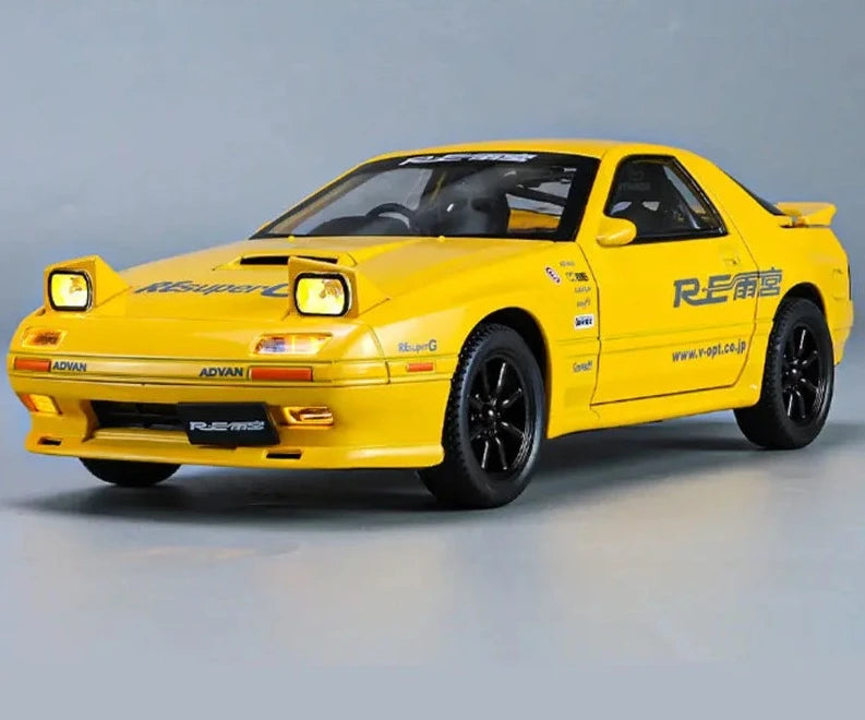 1:24 Mazda RX7 Alloy Sports Car Model Diecast Metal Toy Racing Car Vehicle Model Simulation Sound and Light Collection Kids Gift Yellow - IHavePaws