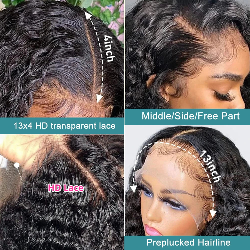 180 Density 13X6 13X4 Transparent Lace Frontal Human Hair Wigs For Women 30Inch Deep Wave Wig Wet And Wavy 4X4 Lace Closure Wig