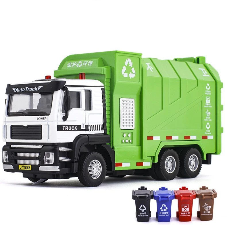 New 1/32 City Garbage Truck Car Model Diecasts Metal Garbage Sorting Sanitation Vehicle Car Model Sound and Light Kids Toys Gift With foam box - IHavePaws