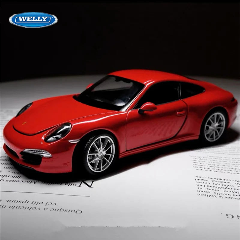 WELLY 1:24 Porsche 911 Carrera S 991 Coupe Alloy Sports Car Model Diecast Metal Toy Vehicles Car Model Simulation Childrens Gift Red - IHavePaws