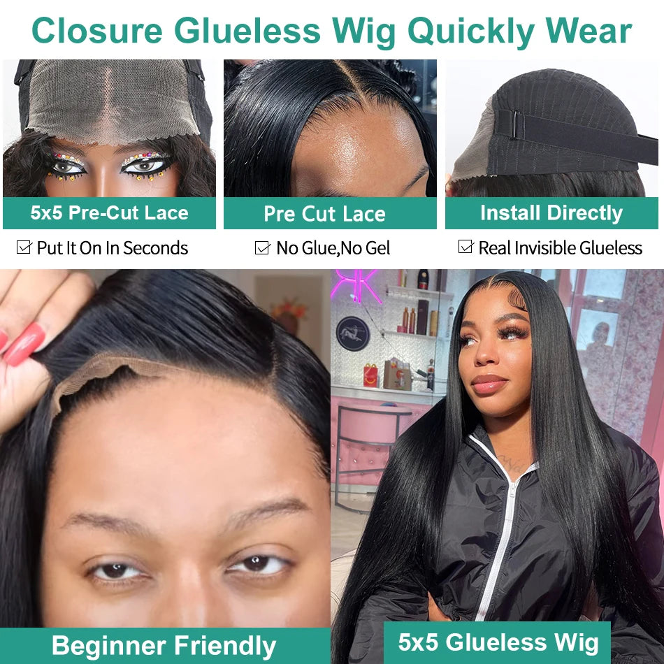 5x5 Glueless Wear And Go Wigs Transparent 13x6 Pre Cut Hairline Straight Lace Front Human Hair Wigs 13x4 Lace Frontal Wigs