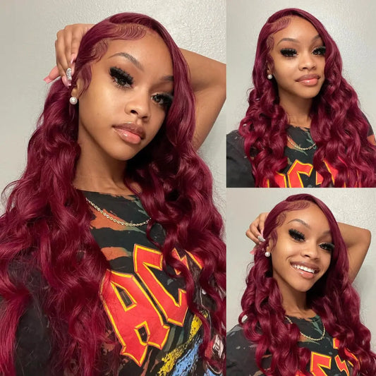 Burgundy Lace Front Wigs Human Hair, Human Hair Wig Glueless Pre Plucked Body Wave Lace Fornt Wigs Human Hair for Black Women