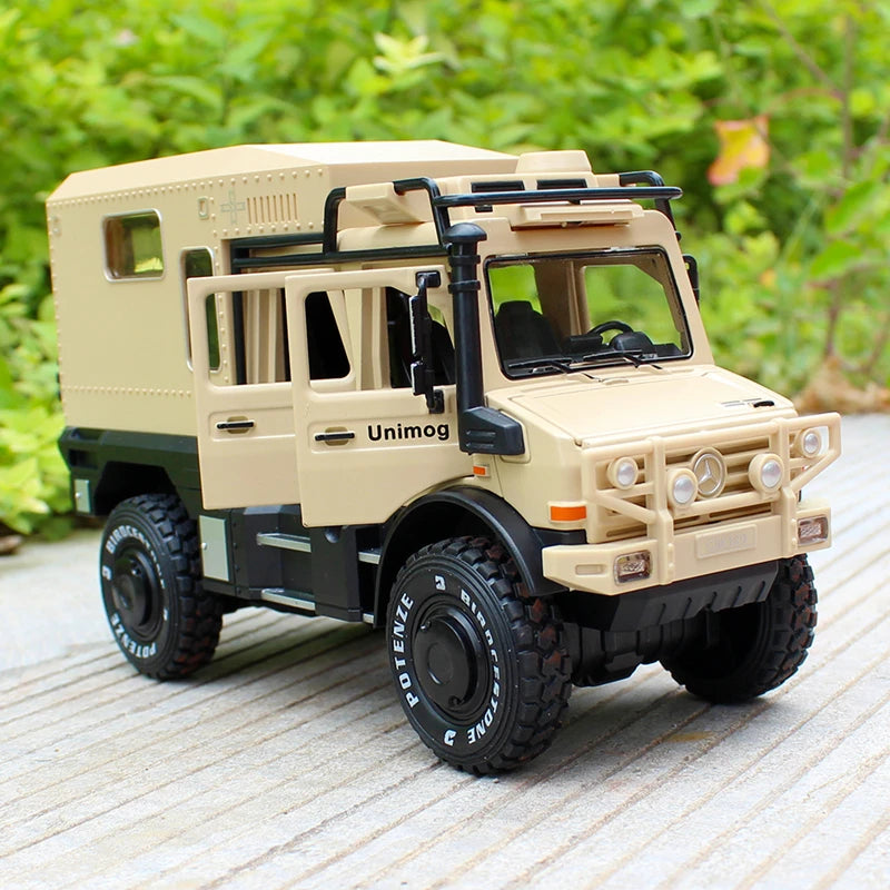 1/28 UNIMOG U4000 Motorhome Alloy Cross-country Touring Car Model Diecasts Toy Off-road Vehicles Car Model Simulation Kids Gifts - IHavePaws
