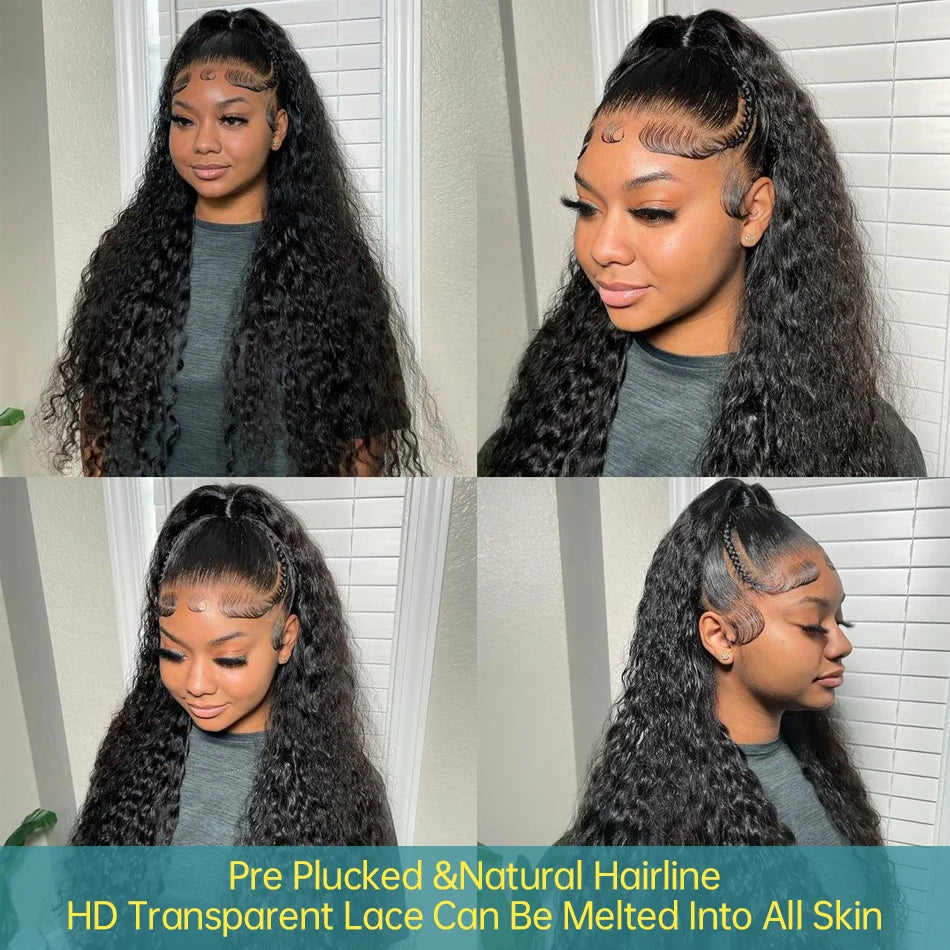 Deep Wave Frontal Wig 13x6 HD Lace Frontal Wigs For Women Brazilian Water Wave Transparent Curly Lace Front Human Hair Wig