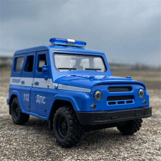 1/18 UAZ Hunter Alloy Car Model Diecast Metal Police Off-road Vehicles Car Model Simulation Blue - ihavepaws.com