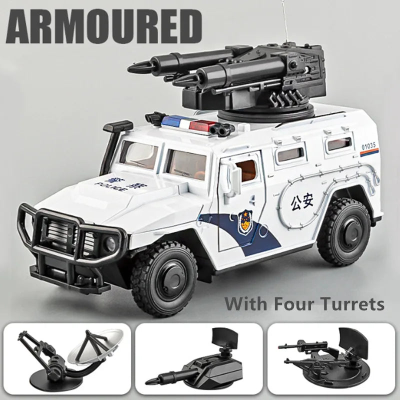 1:24 Alloy Tiger Armored Car Truck Model Diecasts Off-road Vehicles Metal Military Explosion Proof Car Tank Model Kids Toys Gift White - IHavePaws
