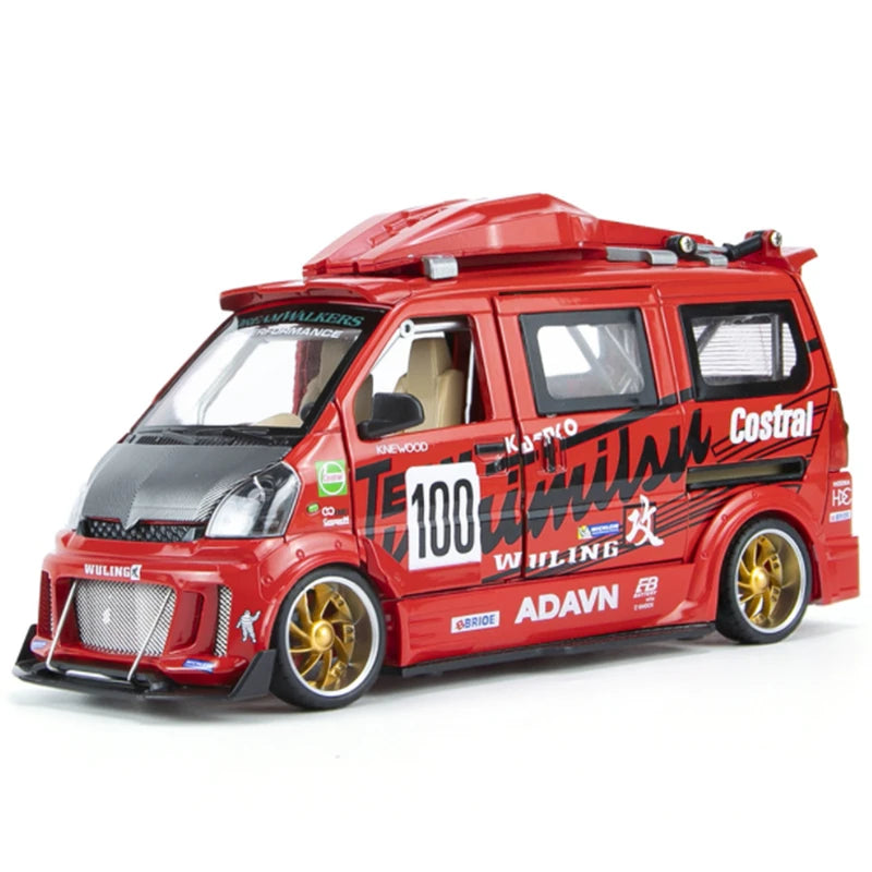 1:24 Wuling Alloy Track Sports Car Model Diecasts Metal Modified Racing Car Truck Model Simulation Sound and Light Kids Toy Gift Red - IHavePaws