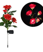 5 Heads Solar Lights Outdoor Decorative Solar Garden Lights Rose Flower Red - IHavePaws