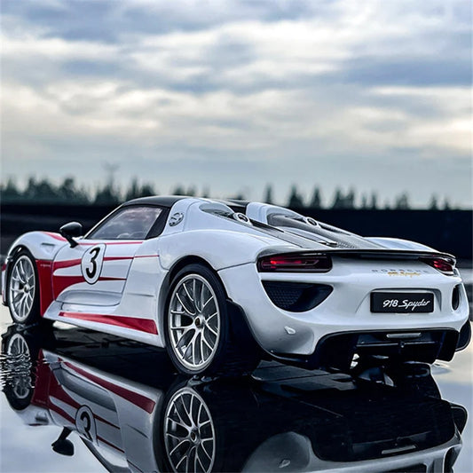 1:18 918 Spyder Martini Alloy Sports Car Model Diecasts Metal Racing Car Vehicles Model Simulation Sound and Light Kids Toy Gift