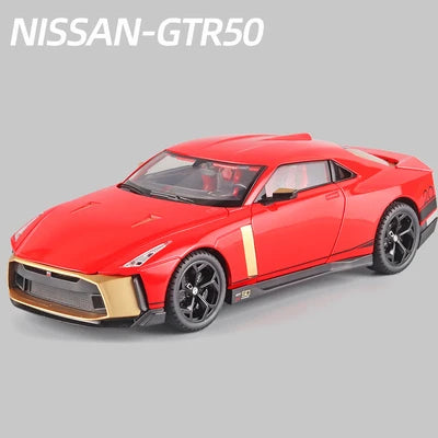 Large Size 1:18 Nissan GTR50 Alloy Sports Car Model Diecast Metal Toy Race Model High Simulation Sound and Light Childrens Gifts Red - IHavePaws