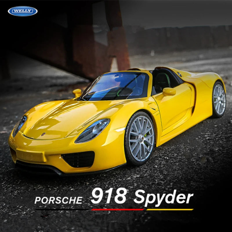 WELLY 1:24 Porsche 918 Spyder Alloy Sports Car Model Diecast Metal Toy Racing Car Model Simulation Collection Yellow - IHavePaws