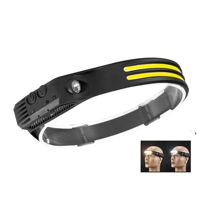 Induction Headlamp COB LED Sensor Head Lamp Built-in Battery Flashlight USB Rechargeable Head Torch 5 Lighting Modes Headlight W689-2(White-Yellow) - IHavePaws