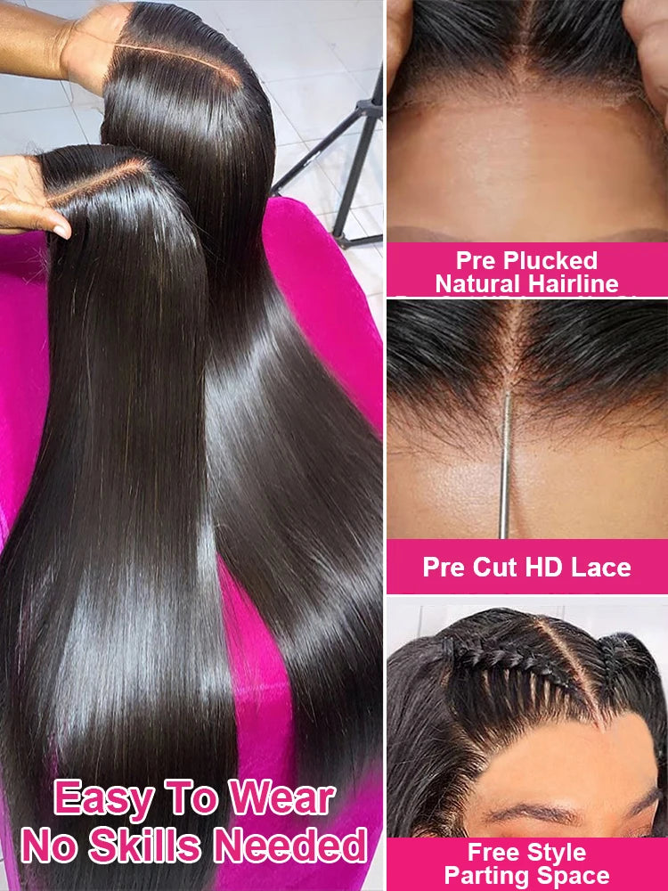 Glueless Human Hair Wigs Ready To Wear And Go Brazilian Bone Straight 6x4 5x5 HD Lace Closure Human Hair Wig For Women Cheaphair