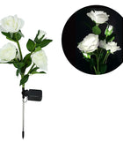 5 Heads Solar Lights Outdoor Decorative Solar Garden Lights Rose Flower White - IHavePaws