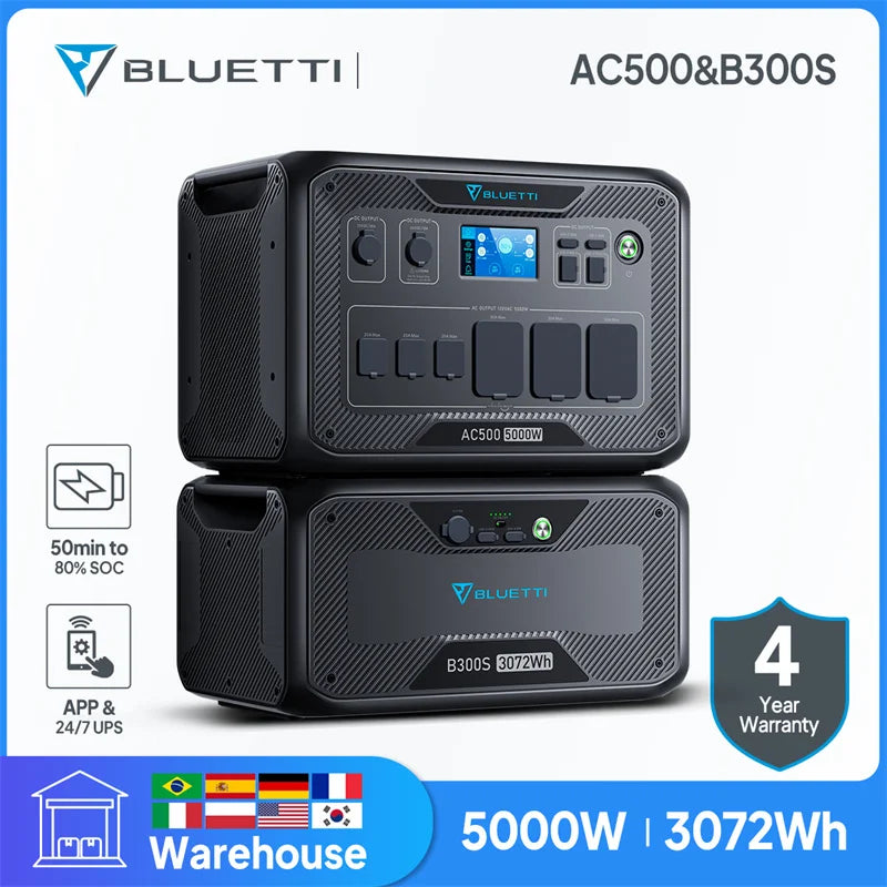 BLUETTI AC500 + B300S 5000W Solar Power Station For Home 3072Wh Expansion Battery LiFePO4 Backup For Home Complete Kit Emergency - IHavePaws