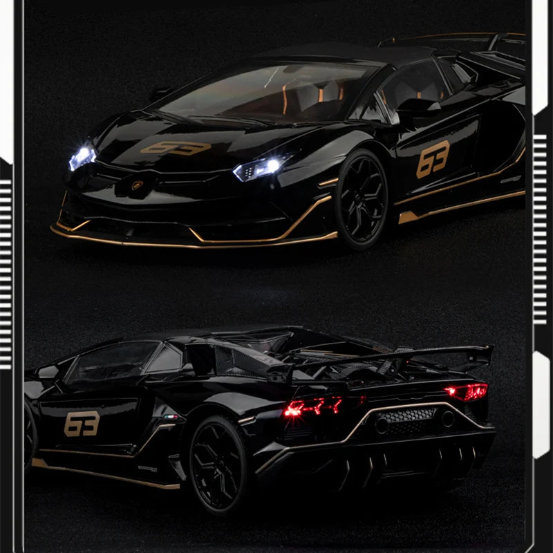 Large Size 1/18 Aventadors SVJ 63 Alloy Sports Car Model Diecast Metal Toy Racing Car Model Simulation Sound and Light Kids Gift