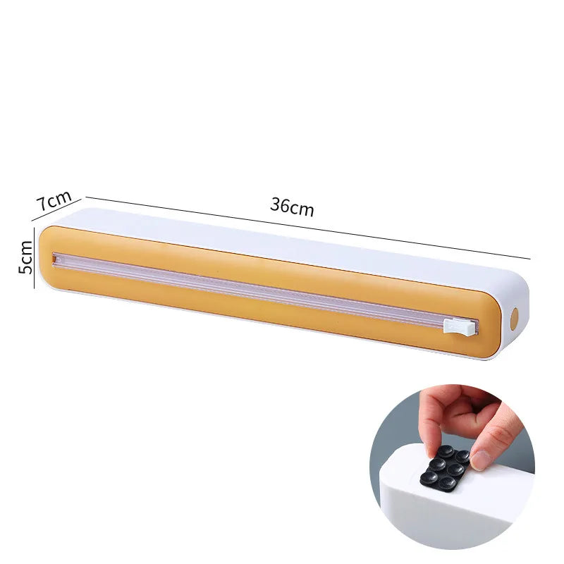 2 In 1 Food Film Dispenser Magnetic Wrap With Cutter Yellow - IHavePaws